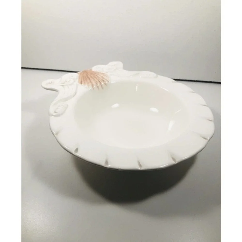 American Atelier At Home By the Sea 5256 Ironstone Divided Dish With Shells.
